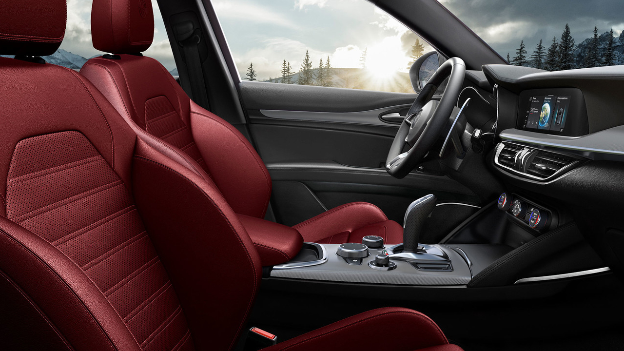 View of the interior of the 2026 Alfa Romeo Stelvio with its technologies