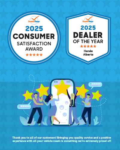 Alberta Honda - DealerRater 2025 Consumer Satisfaction Award and Dealer of the Year - Promo Image Alberta Honda - DealerRater 2025 Consumer Satisfaction Award and Dealer of the Year - Promo Image