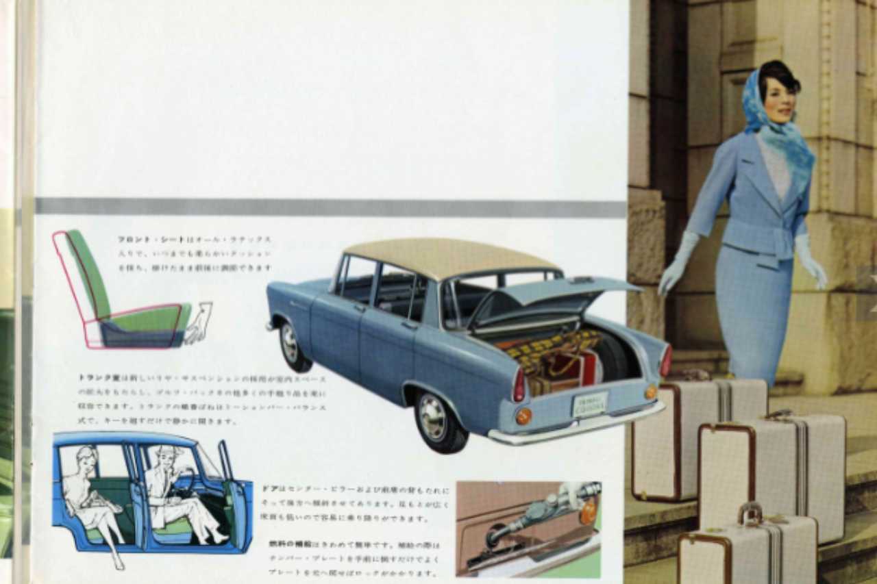 A vintage print ad for the Toyota Corona vehicle.