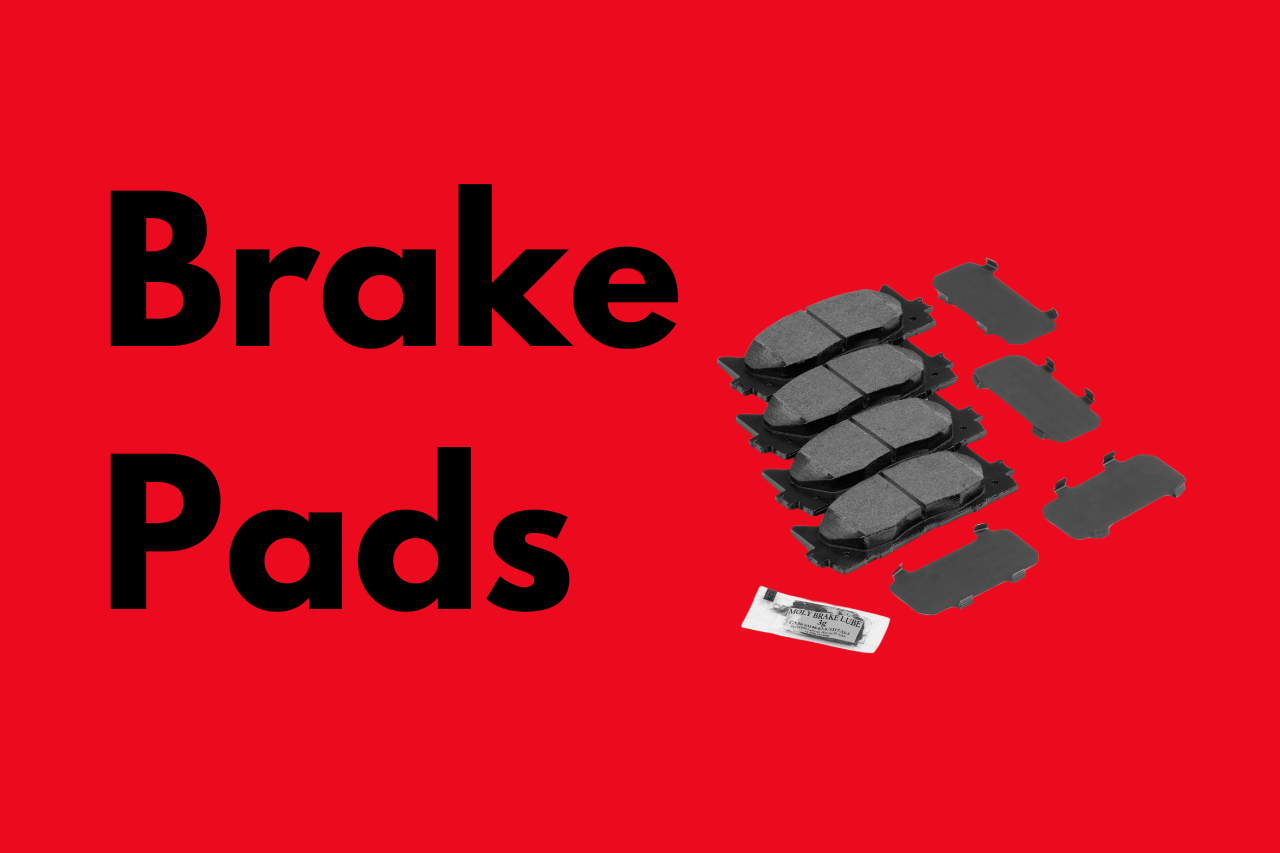 Toyota Genuine Parts brake pads set is pictured on a red background.