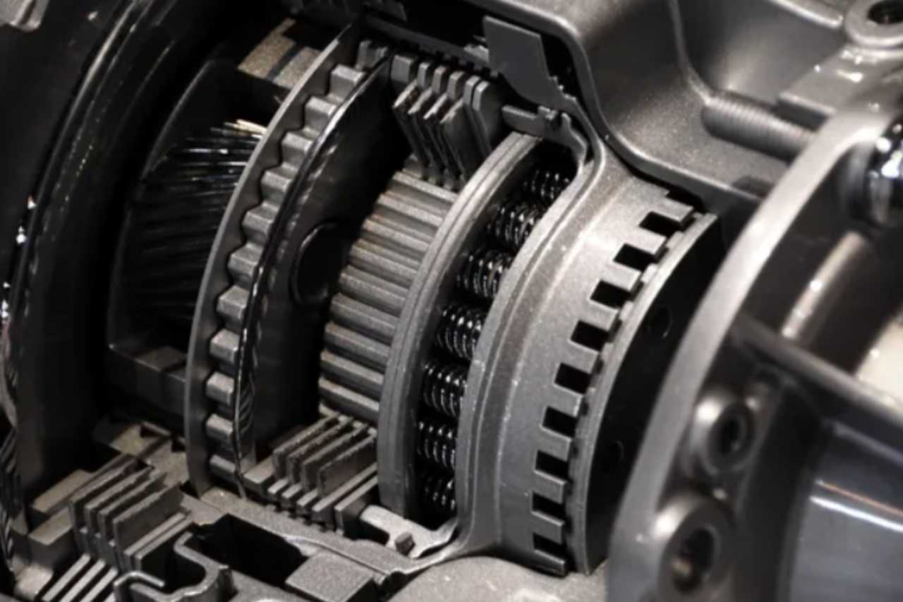 A close-up look at the transmission of a car.