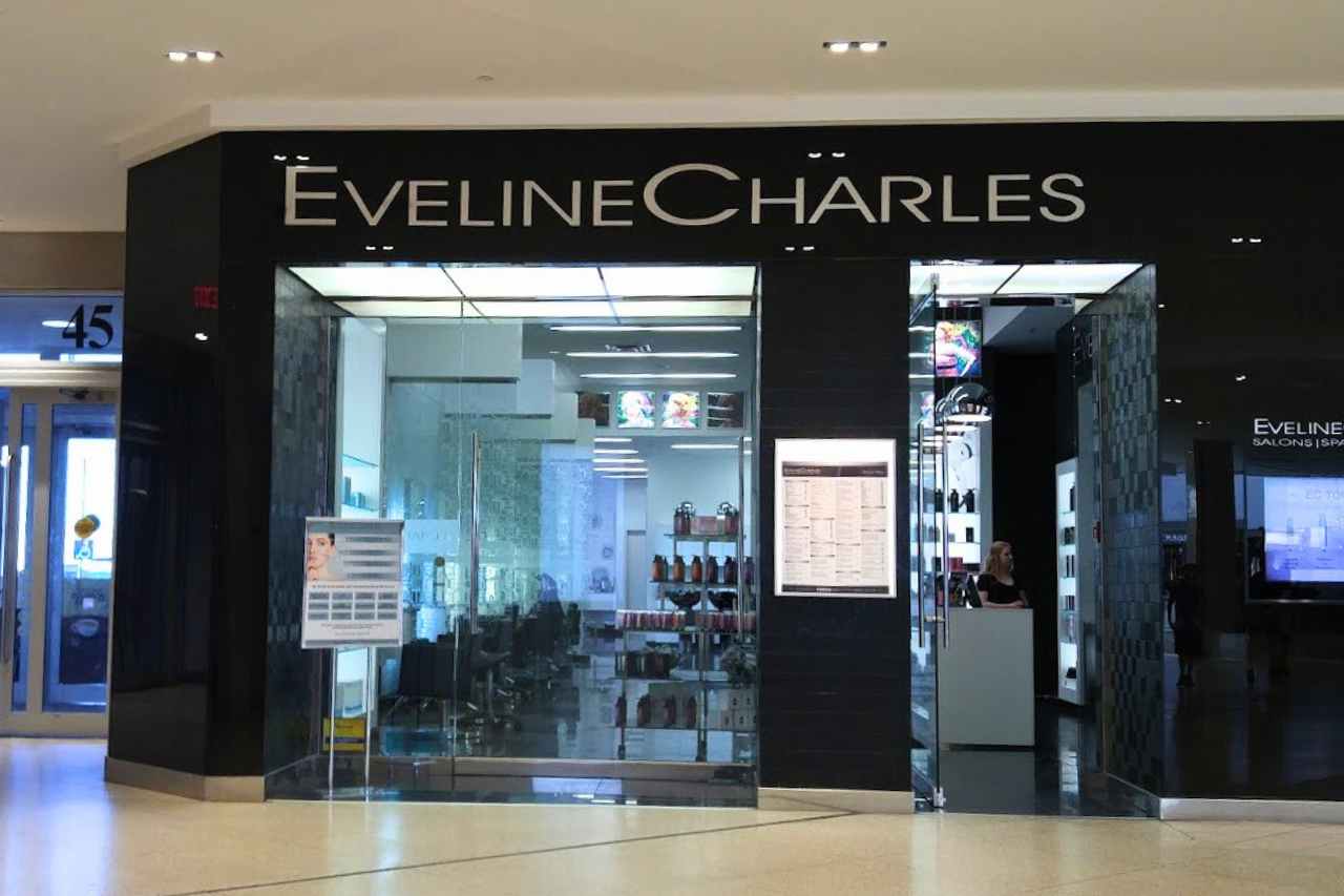 The EvelineCharles salon storefront in West Edmonton Mall, providing skincare, haircare and lotions.