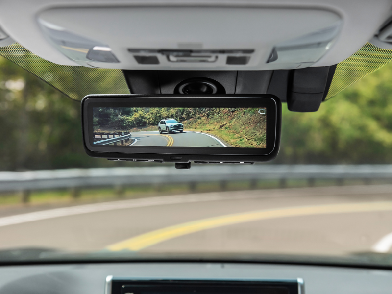 Lifestyle Shot of Rearview Mirror Display of RAV4