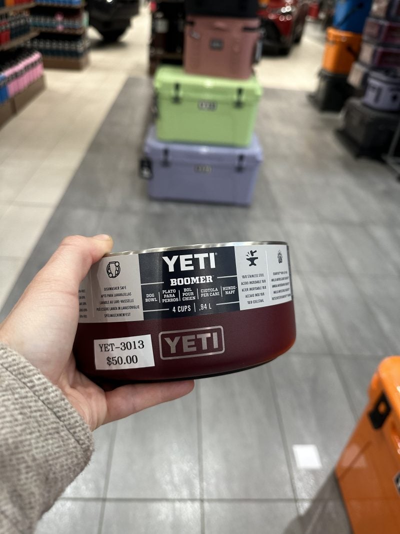 Close-up of a hand holding a YETI 0.94L Dog Bowl from West Edmonton Mall Toyota
