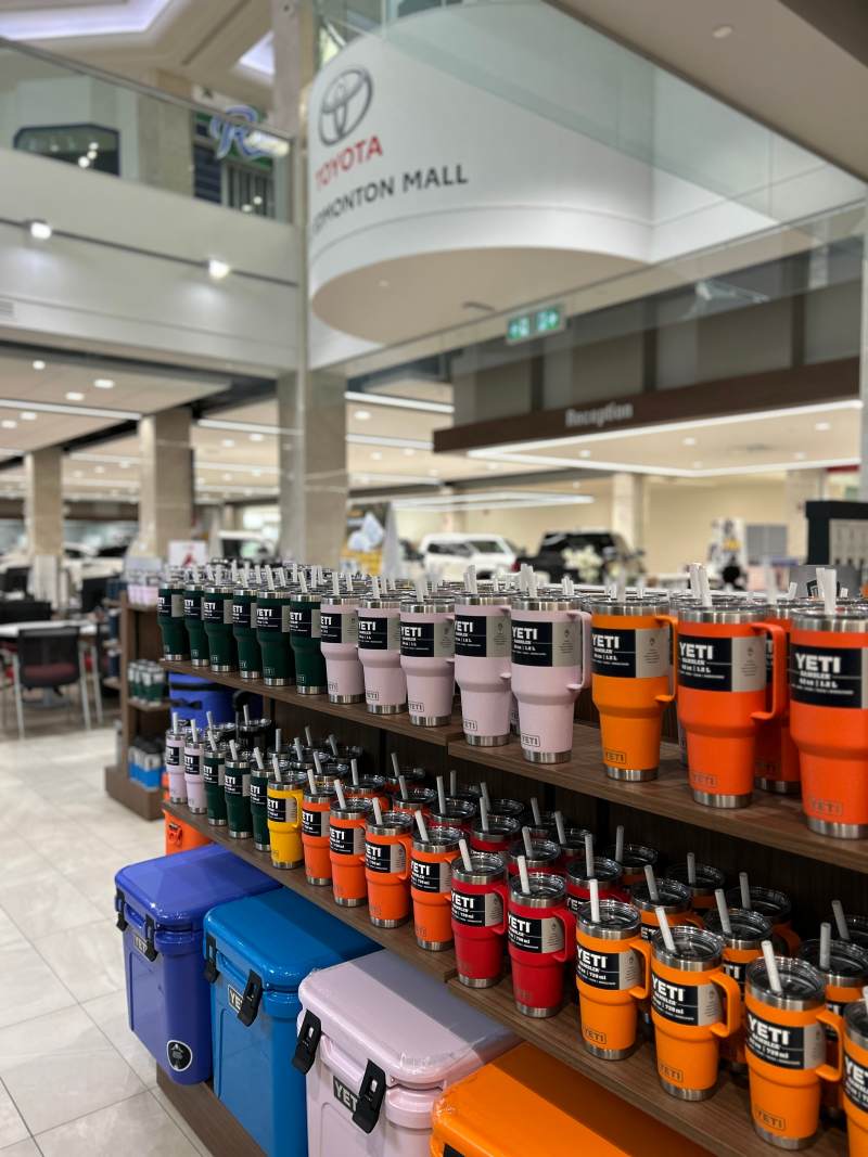 Display of YETI back-to-school products at West Edmonton Mall Toyota